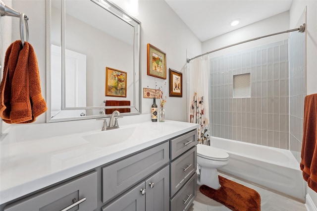 386 Frederick Dr, Robinson, TX 76706 - bathroom featuring vanity, toilet, shower / tub combo, and tile patterned flooring