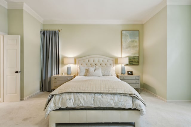6305 Glenhollow Dr, Plano, TX 75093 - bedroom featuring light colored carpet, ornamental molding, and baseboards
