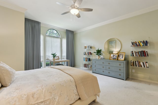 6305 Glenhollow Dr, Plano, TX 75093 - carpeted bedroom with ornamental molding and a ceiling fan