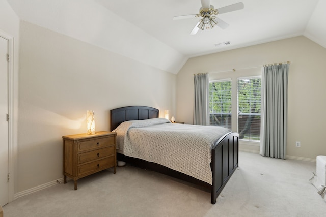 6305 Glenhollow Dr, Plano, TX 75093 - bedroom with lofted ceiling, light colored carpet, baseboards, and ceiling fan