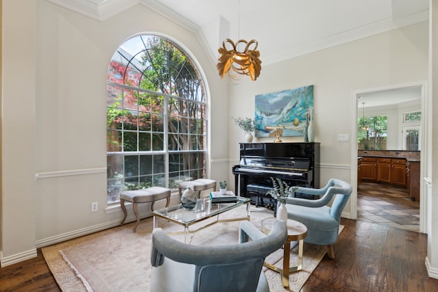 6305 Glenhollow Dr, Plano, TX 75093 - sitting room with plenty of natural light, crown molding, and dark wood finished floors