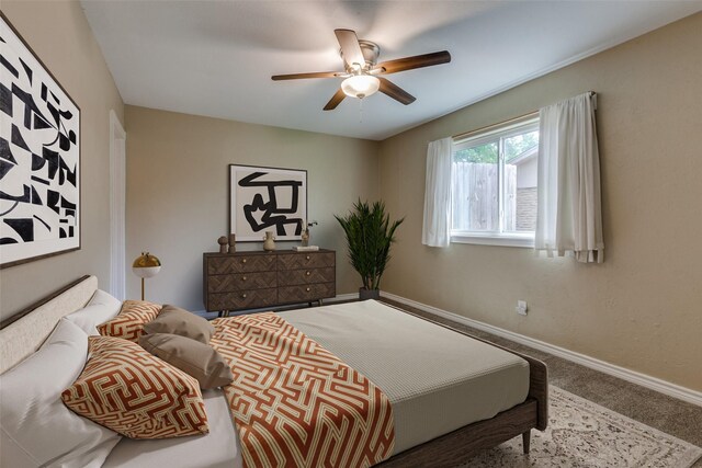 801 Northshore Dr, Garland, TX 75040 - carpeted bedroom with baseboards and a ceiling fan