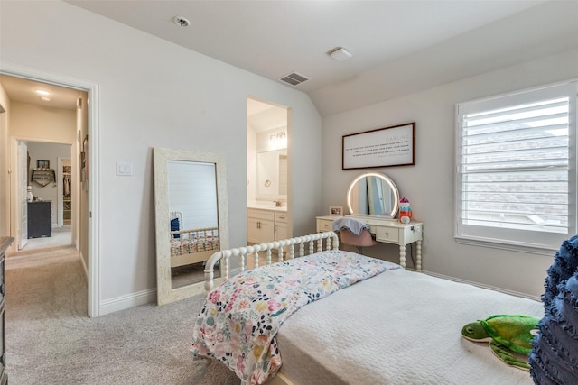 3109 Twin Eagles Dr, Celina, TX 75009 - bedroom featuring carpet, multiple windows, baseboards, vaulted ceiling, and connected bathroom