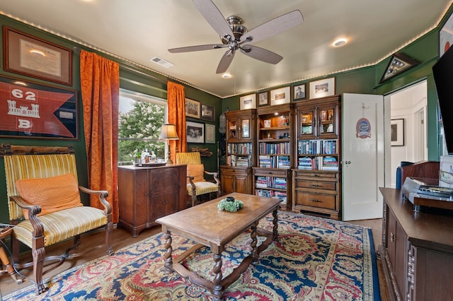 2307 5th Ave, Fort Worth, TX 76110 - home office with a ceiling fan and wood finished floors
