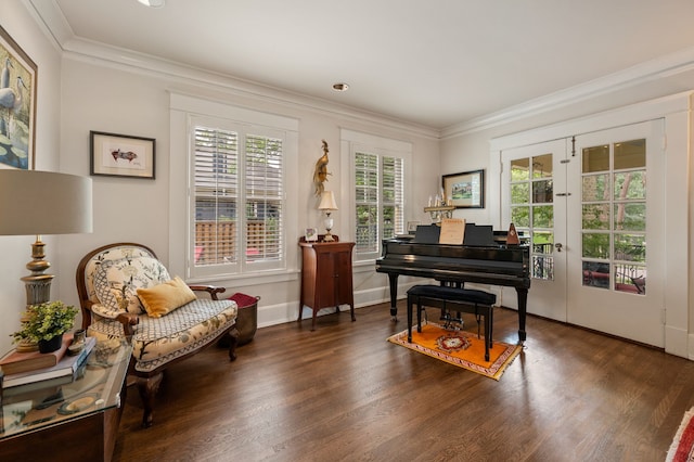 2307 5th Ave, Fort Worth, TX 76110 - sitting room with wood finished floors, french doors, ornamental molding, and baseboards