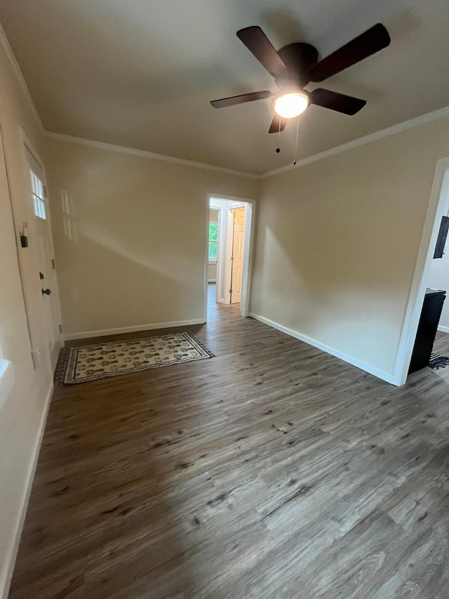 412 Sands Ct, White Settlement, TX 76108 - unfurnished room with crown molding, wood finished floors, baseboards, and ceiling fan
