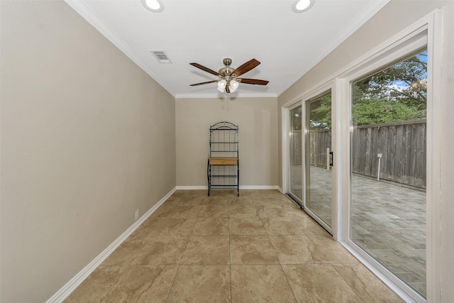 1113 Yorkshire Dr, Carrollton, TX 75007 - unfurnished room with a ceiling fan, crown molding, and baseboards