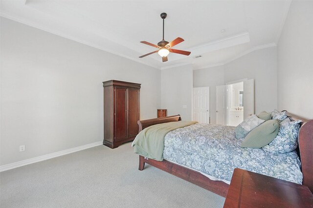1403 Chelsea Cir, Southlake, TX 76092 - bedroom featuring light colored carpet, crown molding, baseboards, and ceiling fan