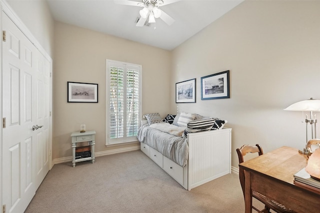 1403 Chelsea Cir, Southlake, TX 76092 - bedroom featuring light colored carpet, baseboards, a ceiling fan, and a closet