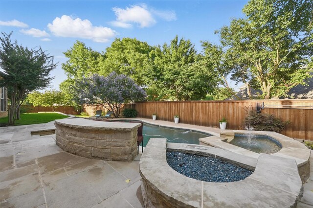 1403 Chelsea Cir, Southlake, TX 76092 - view of pool with a fenced backyard, a patio, and an in-ground hot tub