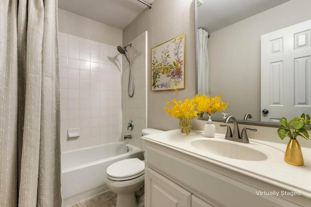 14548 Blakehill Dr, Frisco, TX 75035 - bathroom with vanity, toilet, shower / bath combo, and tile patterned flooring