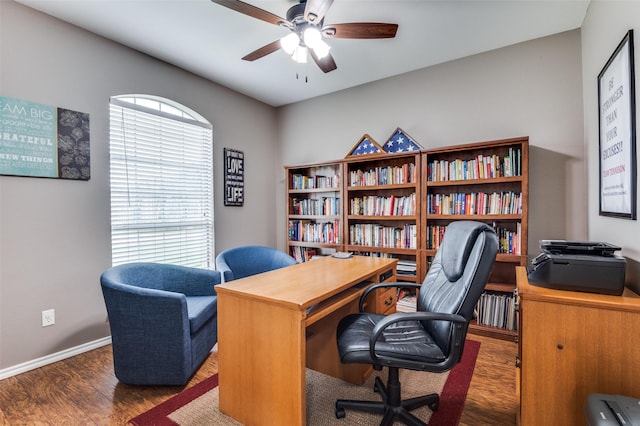 4811 Jakes Way, Midlothian, TX 76065 - office area featuring ceiling fan, wood finished floors, and baseboards