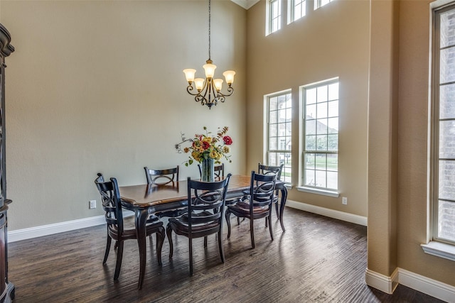 5014 Toledo Bend Dr, Frisco, TX 75033 - dining area with plenty of natural light, a chandelier, dark wood finished floors, and a high ceiling