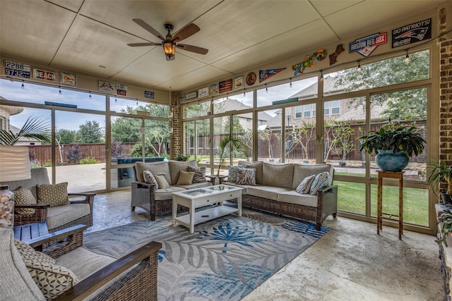 5014 Toledo Bend Dr, Frisco, TX 75033 - sunroom / solarium featuring a ceiling fan and an outdoor living space