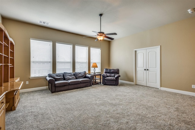 5014 Toledo Bend Dr, Frisco, TX 75033 - living room featuring ceiling fan, carpet flooring, and healthy amount of natural light