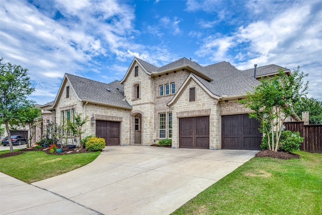 5014 Toledo Bend Dr, Frisco, TX 75033 - french country inspired facade featuring concrete driveway, a shingled roof, stone siding, and an attached garage