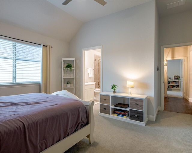 2624 Seabiscuit Rd, Celina, TX 75009 - bedroom featuring lofted ceiling, carpet floors, ensuite bath, baseboards, and ceiling fan