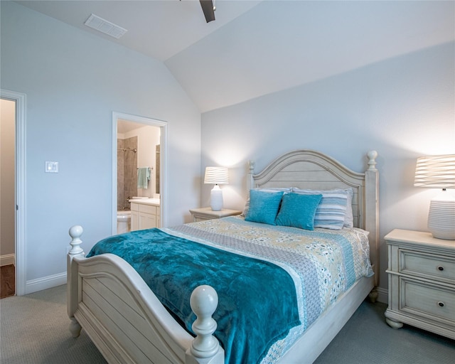 2624 Seabiscuit Rd, Celina, TX 75009 - carpeted bedroom featuring baseboards, lofted ceiling, and ensuite bathroom