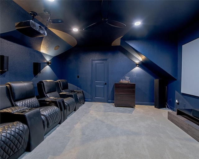 2624 Seabiscuit Rd, Celina, TX 75009 - carpeted home theater featuring a ceiling fan and recessed lighting