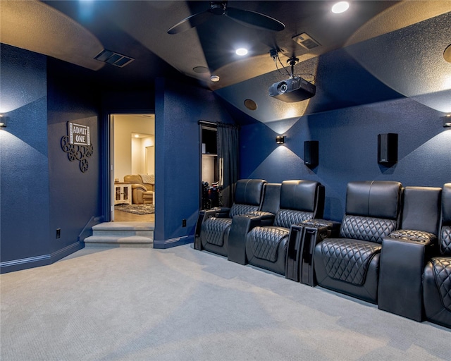 2624 Seabiscuit Rd, Celina, TX 75009 - carpeted cinema room featuring vaulted ceiling, ceiling fan, and baseboards