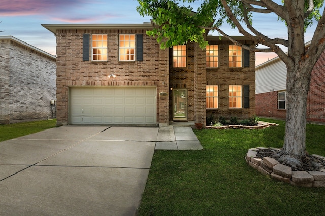 1812 Elk Lake Trl, Justin, TX 76247 - view of front facade with concrete driveway, a garage, a front yard, and brick siding