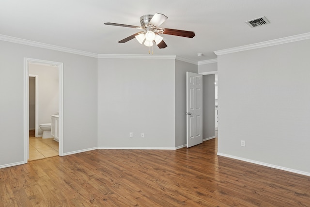 1812 Elk Lake Trl, Justin, TX 76247 - unfurnished room with crown molding, a ceiling fan, wood finished floors, and baseboards