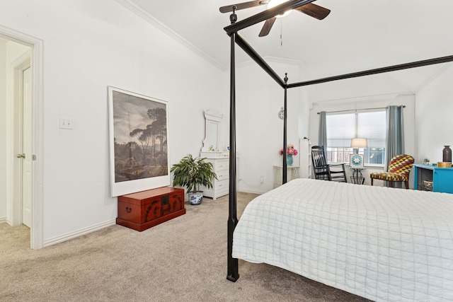 816 Claycourt Cir, Fort Worth, TX 76120 - carpeted bedroom featuring ornamental molding, baseboards, and a ceiling fan