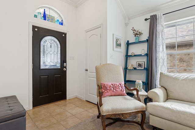 816 Claycourt Cir, Fort Worth, TX 76120 - entryway featuring crown molding, light tile patterned floors, and baseboards
