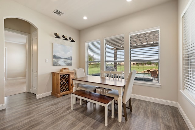 14208 Lucille Dr, Newark, TX 76071 - dining area featuring wood finished floors, baseboards, healthy amount of natural light, and recessed lighting