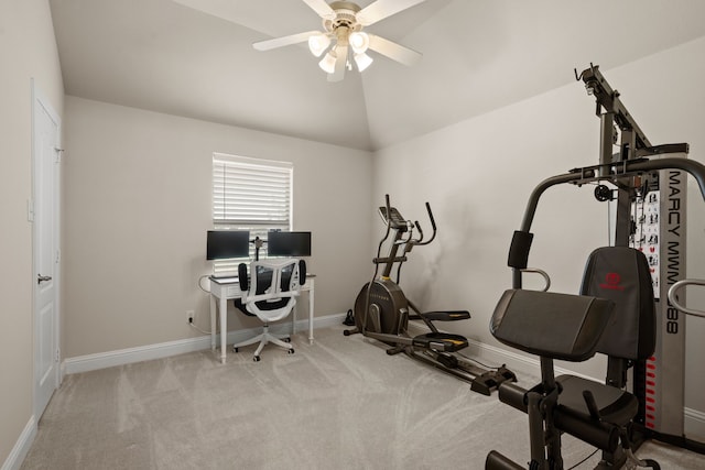 14208 Lucille Dr, Newark, TX 76071 - exercise area featuring ceiling fan, baseboards, and carpet