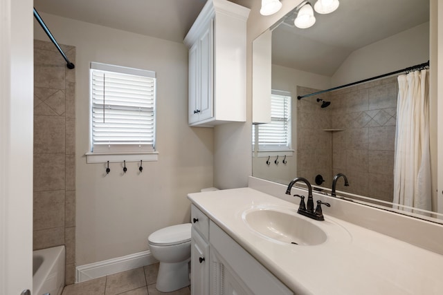 14208 Lucille Dr, Newark, TX 76071 - full bathroom with vanity, toilet, tile patterned flooring, shower / bath combo, and baseboards