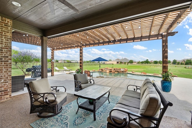 14208 Lucille Dr, Newark, TX 76071 - view of patio with a pergola, an outdoor pool, and outdoor lounge area