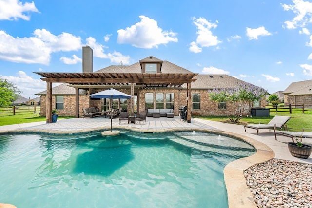 14208 Lucille Dr, Newark, TX 76071 - view of swimming pool featuring outdoor lounge area, a pergola, a patio, and area for grilling
