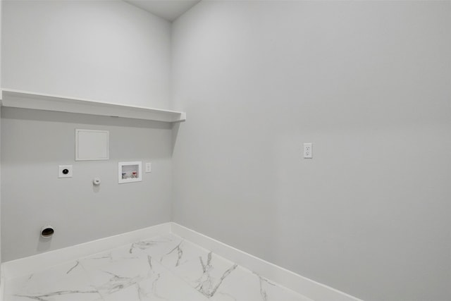 2217 S Peachtree Ct, Denison, TX 75020 - laundry room featuring baseboards, hookup for a gas dryer, hookup for a washing machine, electric dryer hookup, and light marble finish floors