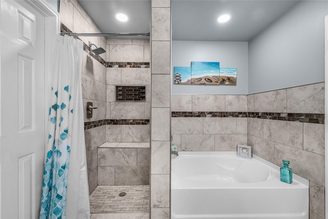 8002 Stowe Springs Ln, Arlington, TX 76002 - full bath featuring a garden tub, a stall shower, and recessed lighting