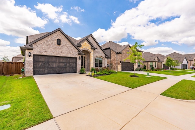 2603 Loxley Dr, Mansfield, TX 76084 - french country style house featuring brick siding, driveway, roof with shingles, and stone siding