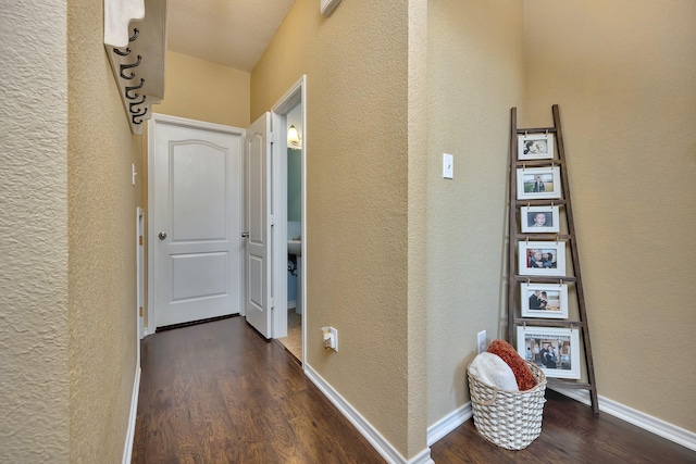 4013 Vista Greens Dr, Fort Worth, TX 76244 - hall featuring dark wood-type flooring, a textured wall, and baseboards