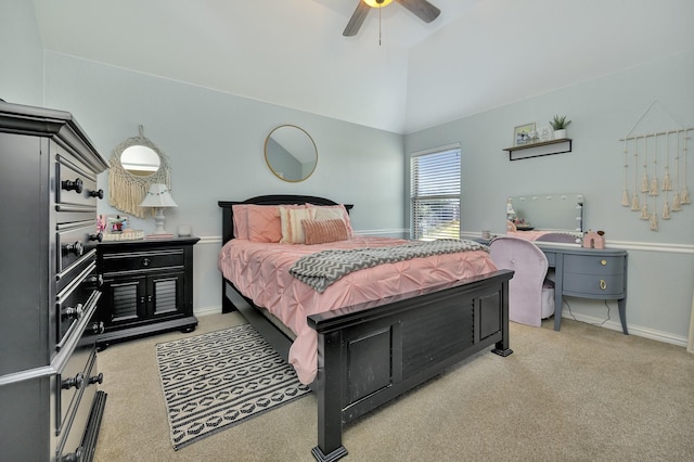 4013 Vista Greens Dr, Fort Worth, TX 76244 - bedroom featuring carpet flooring, baseboards, ceiling fan, and vaulted ceiling