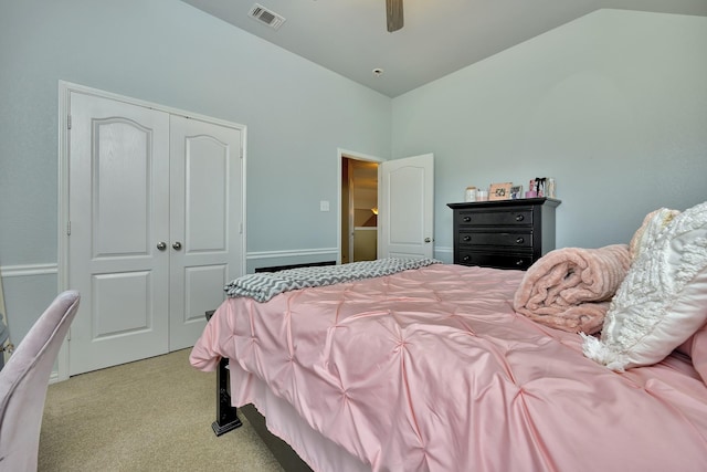4013 Vista Greens Dr, Fort Worth, TX 76244 - carpeted bedroom featuring a closet, a ceiling fan, and lofted ceiling