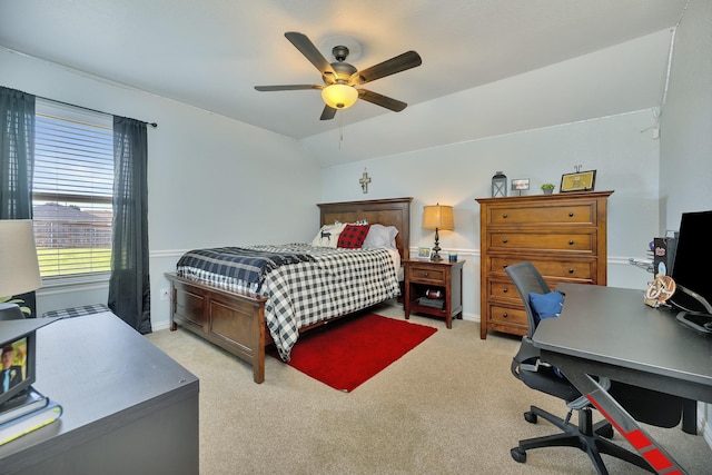 4013 Vista Greens Dr, Fort Worth, TX 76244 - bedroom featuring a desk, light carpet, a ceiling fan, lofted ceiling, and baseboards
