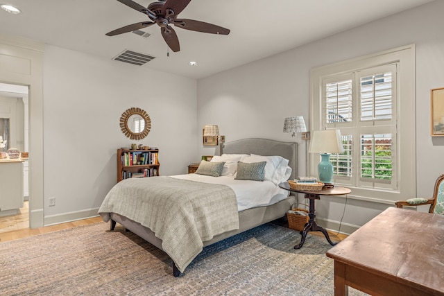 3766 W 4th St, Fort Worth, TX 76107 - bedroom with wood finished floors, baseboards, recessed lighting, and ceiling fan