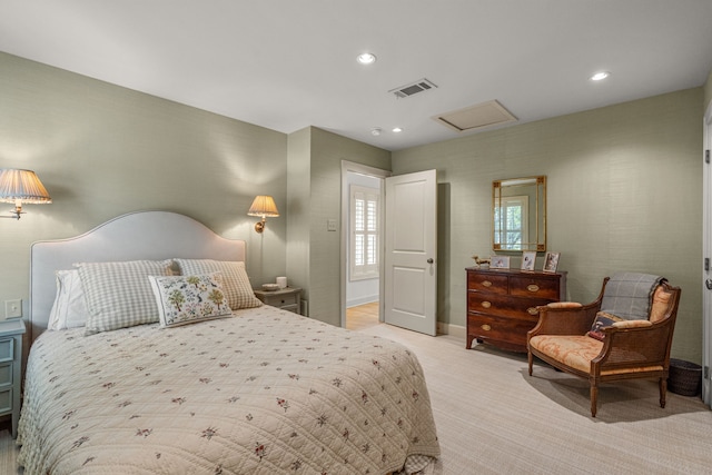 3766 W 4th St, Fort Worth, TX 76107 - bedroom with attic access, light carpet, and recessed lighting