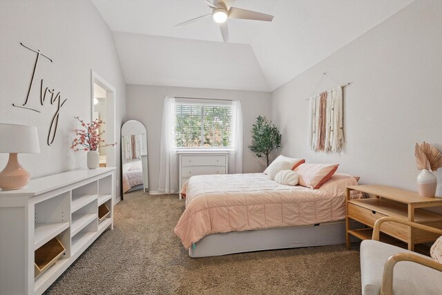 7205 Fair Valley Way, Plano, TX 75024 - carpeted bedroom with lofted ceiling and ceiling fan