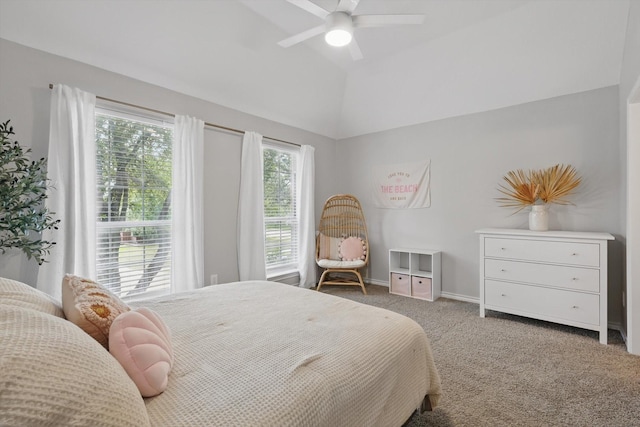 7205 Fair Valley Way, Plano, TX 75024 - carpeted bedroom featuring lofted ceiling, a ceiling fan, and baseboards