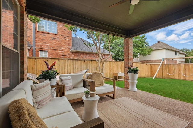 7205 Fair Valley Way, Plano, TX 75024 - view of patio / terrace featuring ceiling fan and an outdoor living space