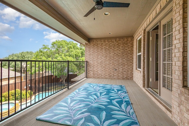 2916 Woods Dr, Plano, TX 75025 - balcony with ceiling fan and view of pool