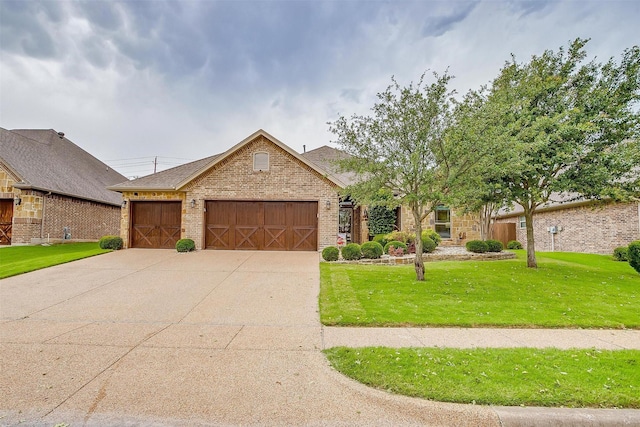1017 Thistle Hill Trl, Weatherford, TX 76087 - view of front of house featuring brick siding, a front lawn, a garage, concrete driveway, and roof with shingles