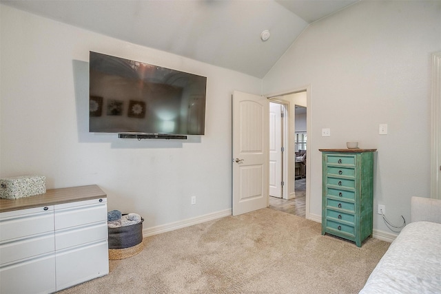 1017 Thistle Hill Trl, Weatherford, TX 76087 - bedroom featuring carpet, vaulted ceiling, and baseboards