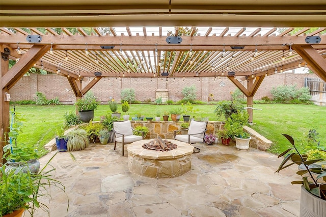 1017 Thistle Hill Trl, Weatherford, TX 76087 - view of patio / terrace with an outdoor fire pit and a pergola