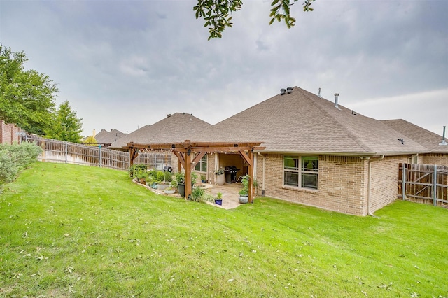 1017 Thistle Hill Trl, Weatherford, TX 76087 - back of property with a shingled roof, brick siding, a patio, and a pergola